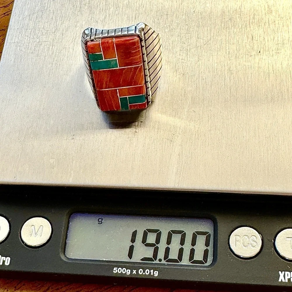 Turquoise Multi Stone Inlay Mens Ring Sz 13 Navajo Sterling‎ Signed T Jack 22mm